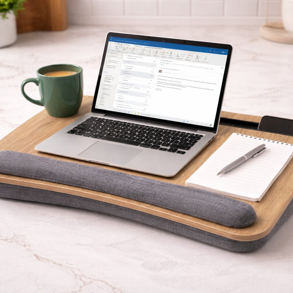 HUANUO Portable Laptop Desk with Pillow Light Brown Woodgrain fits up to 17”